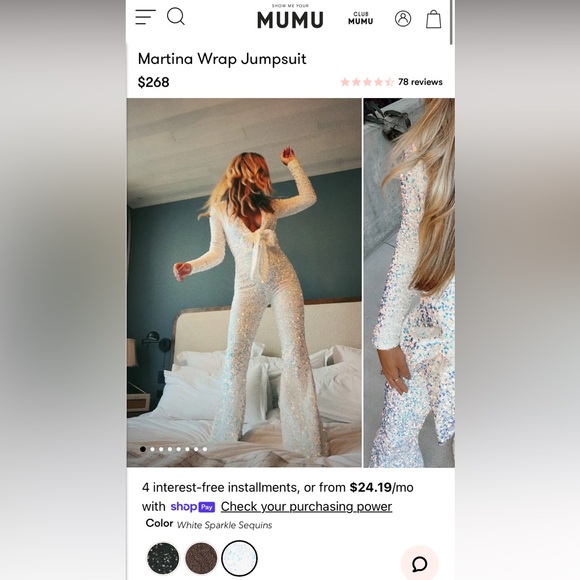 Show Me Your MuMu Martina Wrap Jumpsuit White Sparkle Sequins Flared Bottoms - Picture 4 of 10